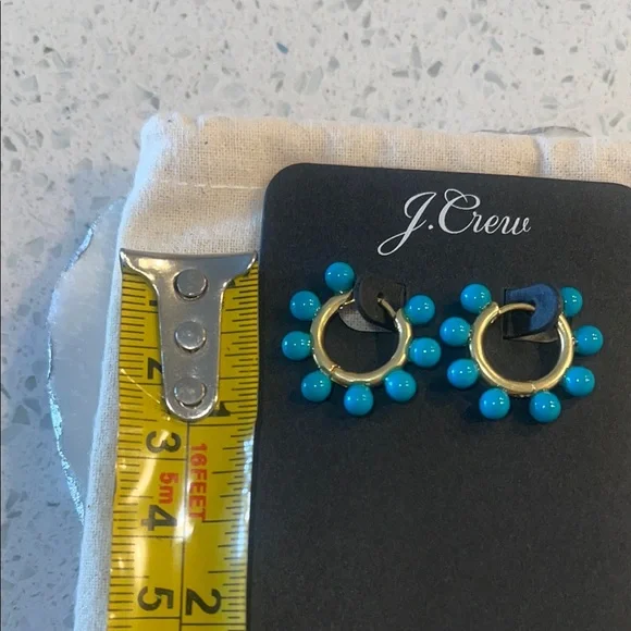 J. Crew Gold and Turquoise Mini Beaded Hoop Earrings - Picture 3 of 10